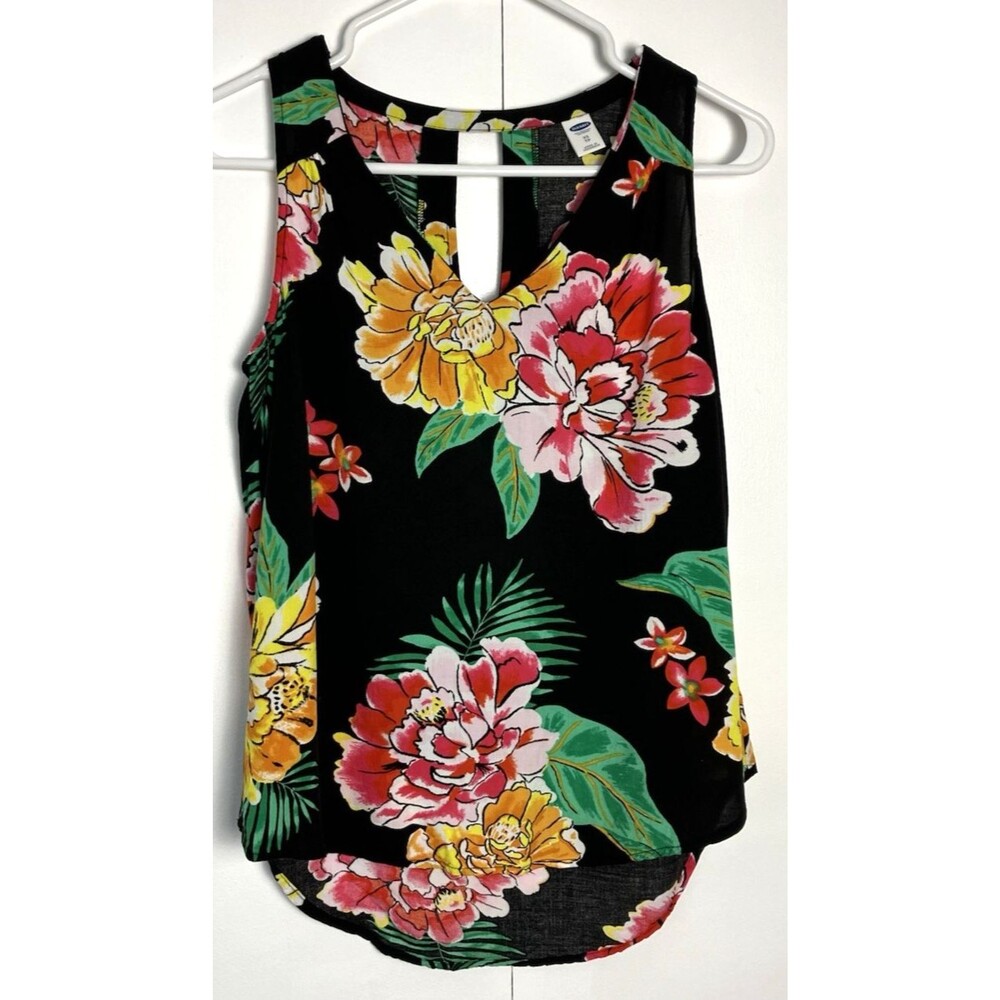 Old Navy Black V-Neck Floral Sleeveless Blouse Tank Size XS